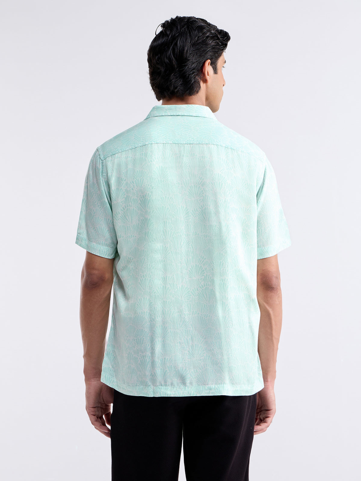 Printed Half Sleeve Tencel Rayon Shirt - Lt Green t4option_0