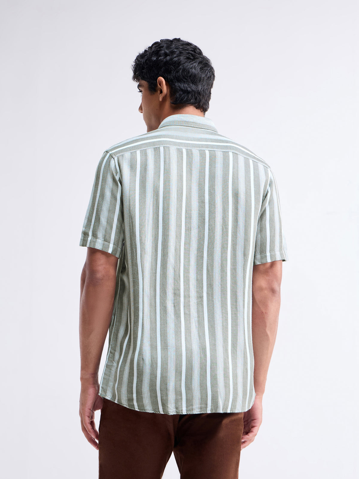 Striped Half Sleeve Viscose Linen Shirt - Sap t4option_0