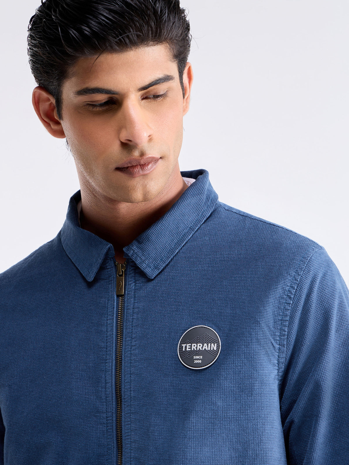 Solid Full Sleeve Bomber Jacket - Navy t4option_0