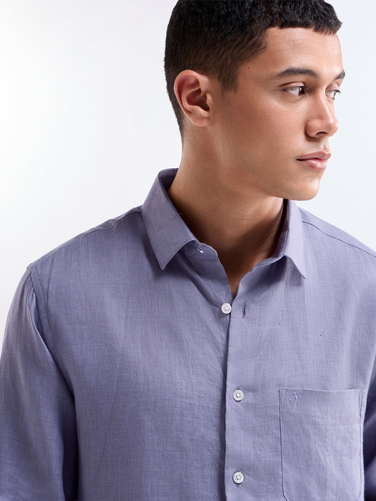 Solid Full Sleeve Linen Shirt - Purple t4option_0
