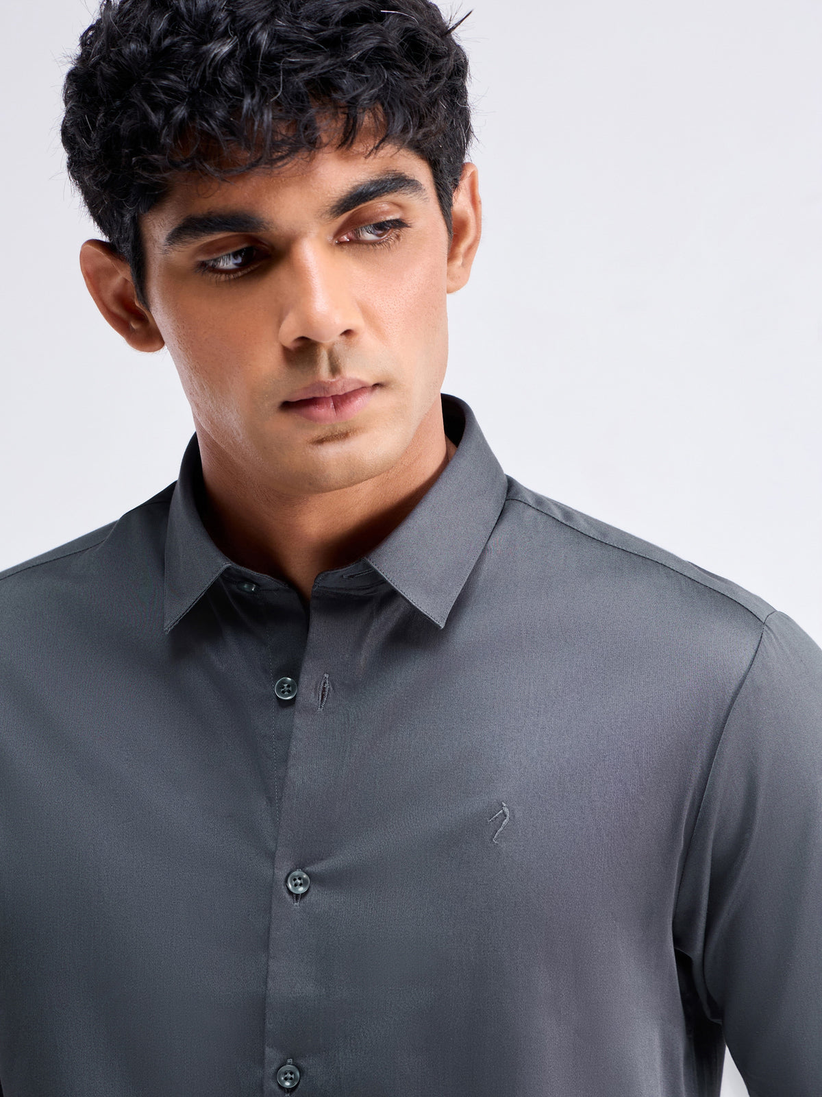 Solid Full Sleeve Cotton Stretch Shirt - Dk Grey t4option_0