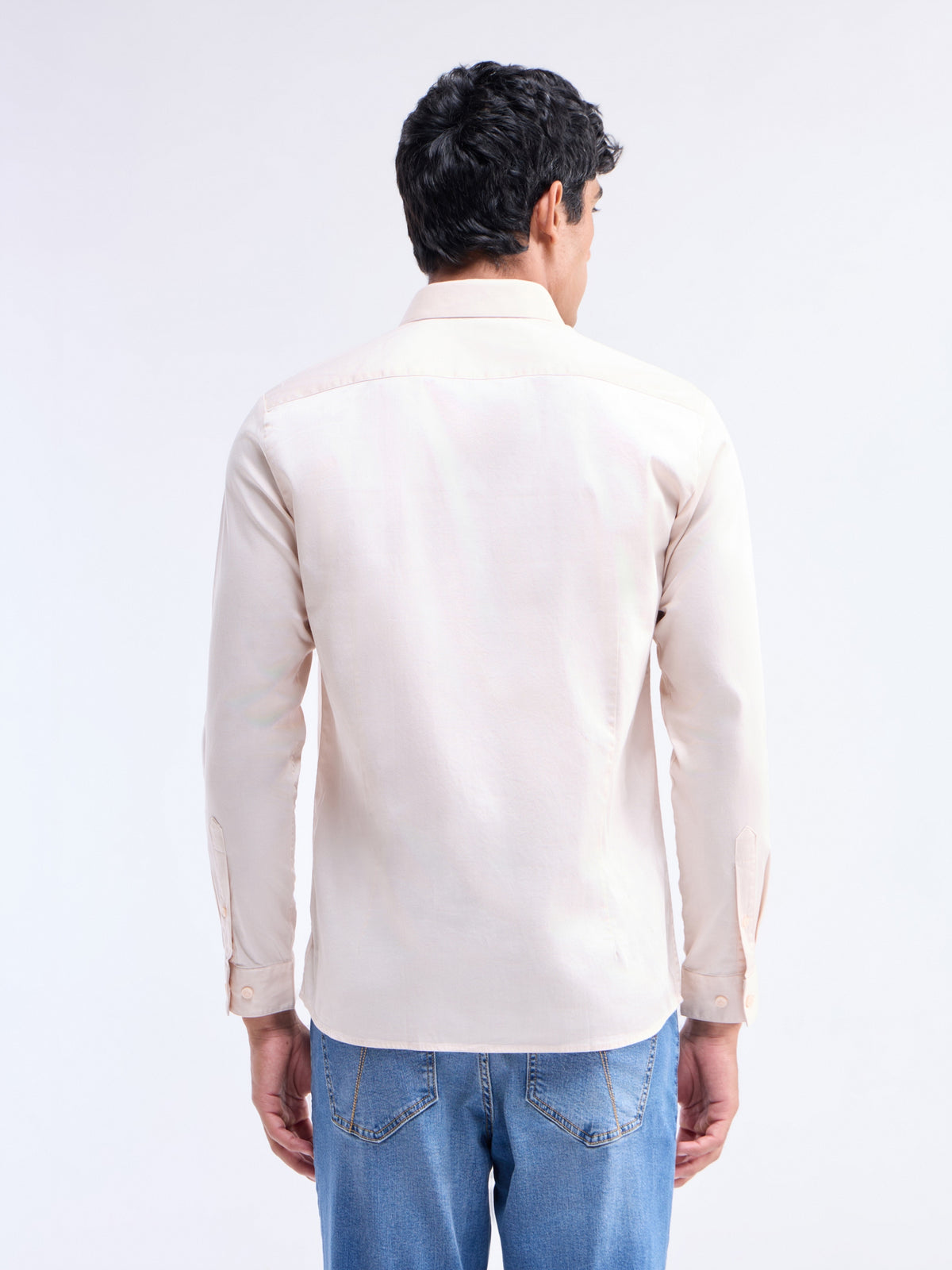 Solid Full Sleeve Cotton Stretch Shirt - Coral t4option_2