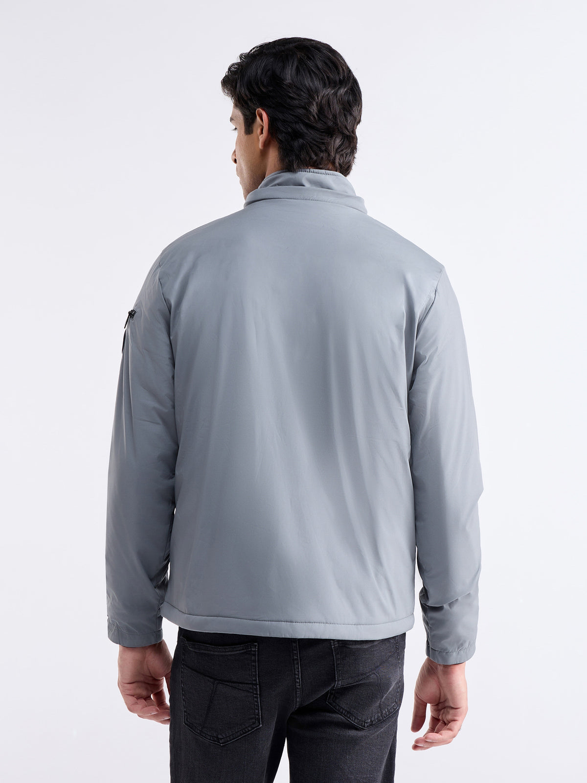 Solid Full Sleeve Biker Jacket - Grey t4option_0