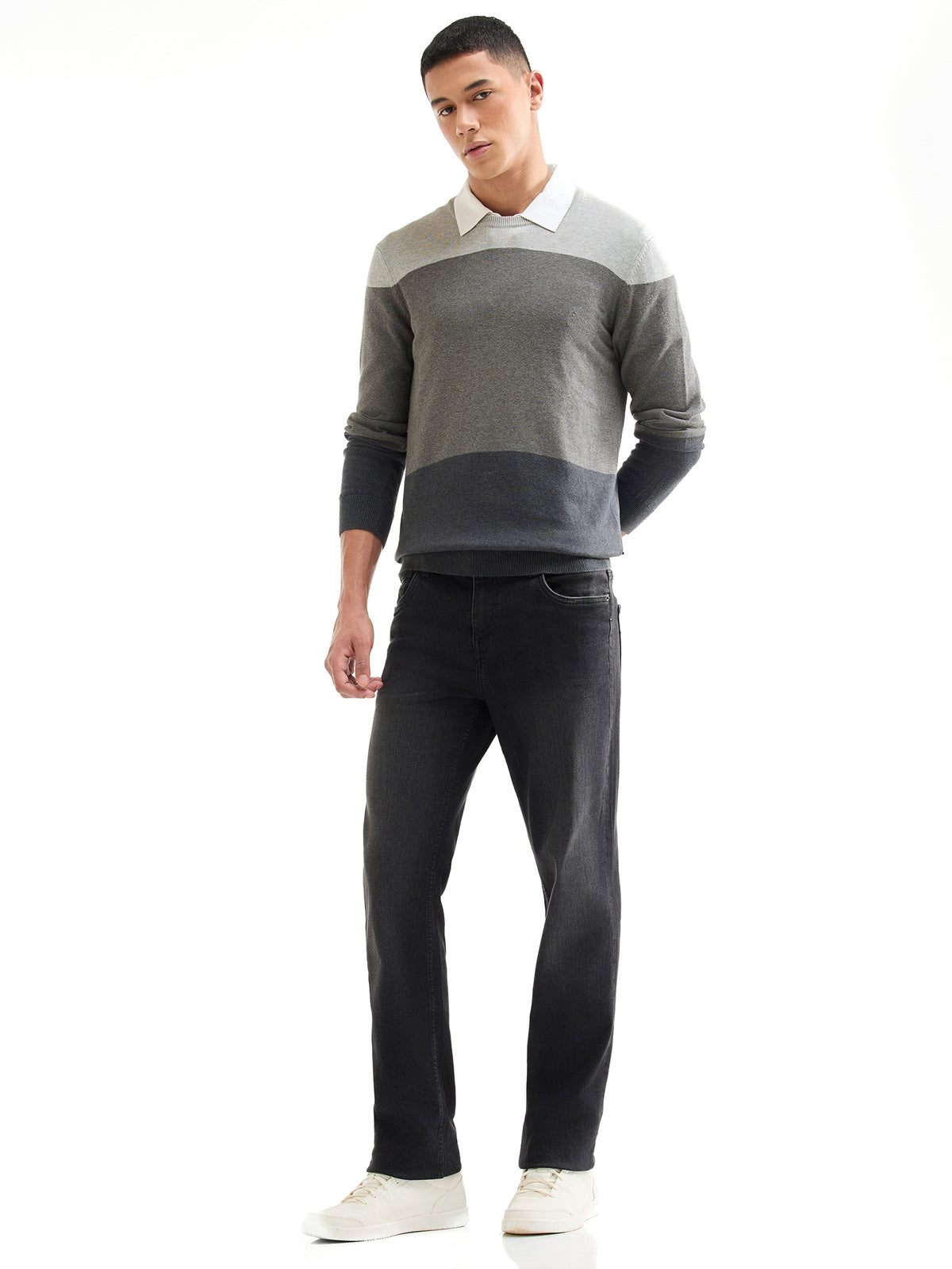 Striped Full Sleeve Jumper Sweater - Black t4option_0