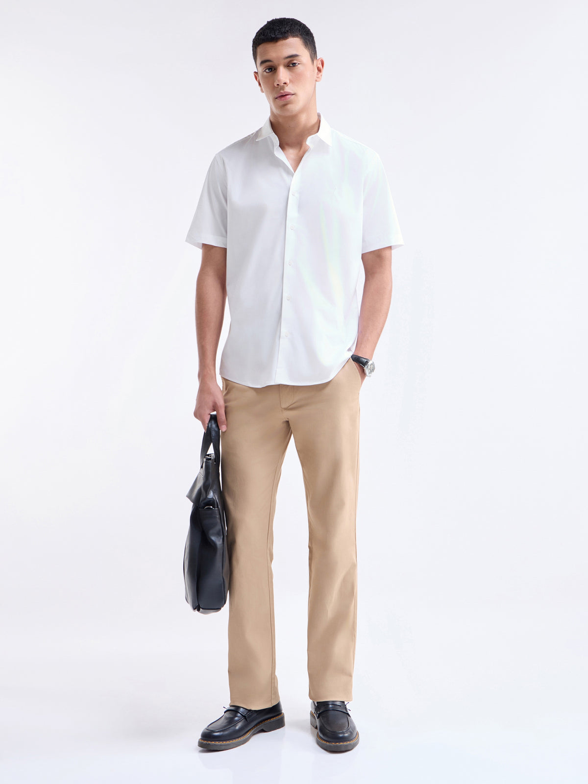 Solid Half Sleeve Shirt - White t4option_0