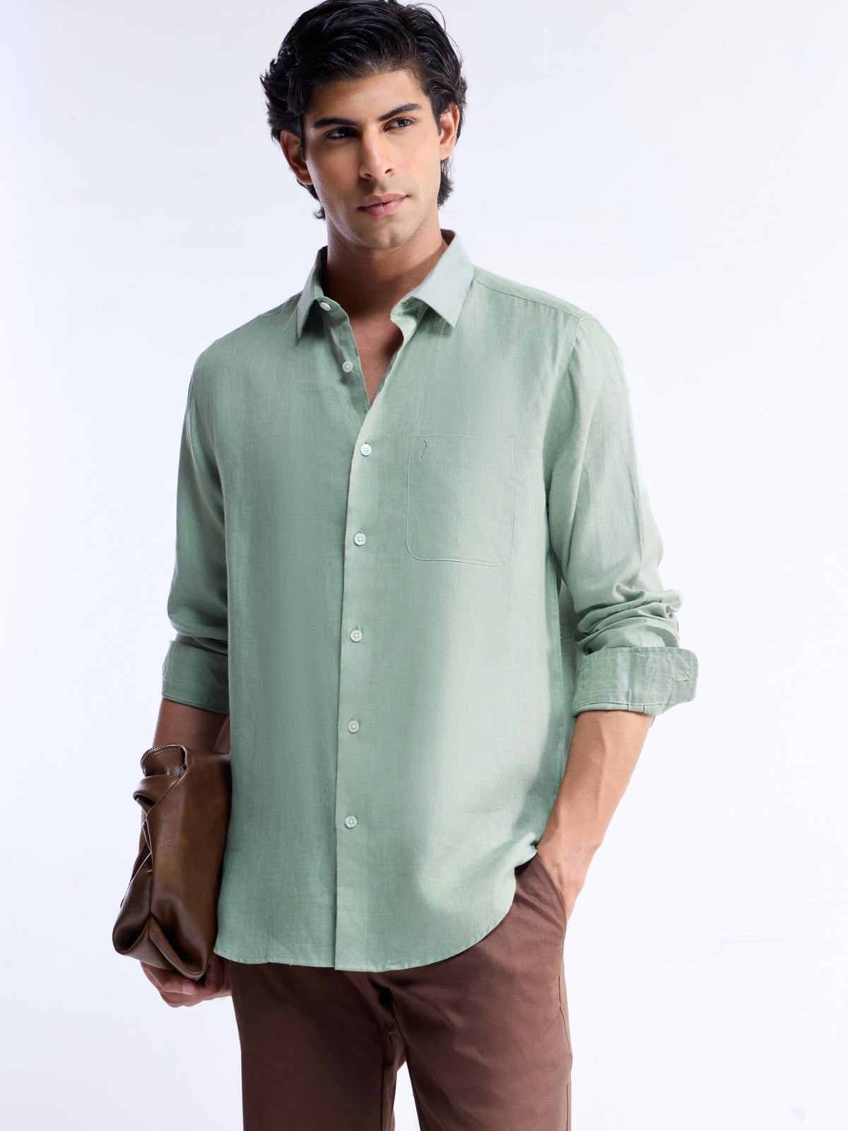 Solid Regular Fit Shirt - Green t4option_3