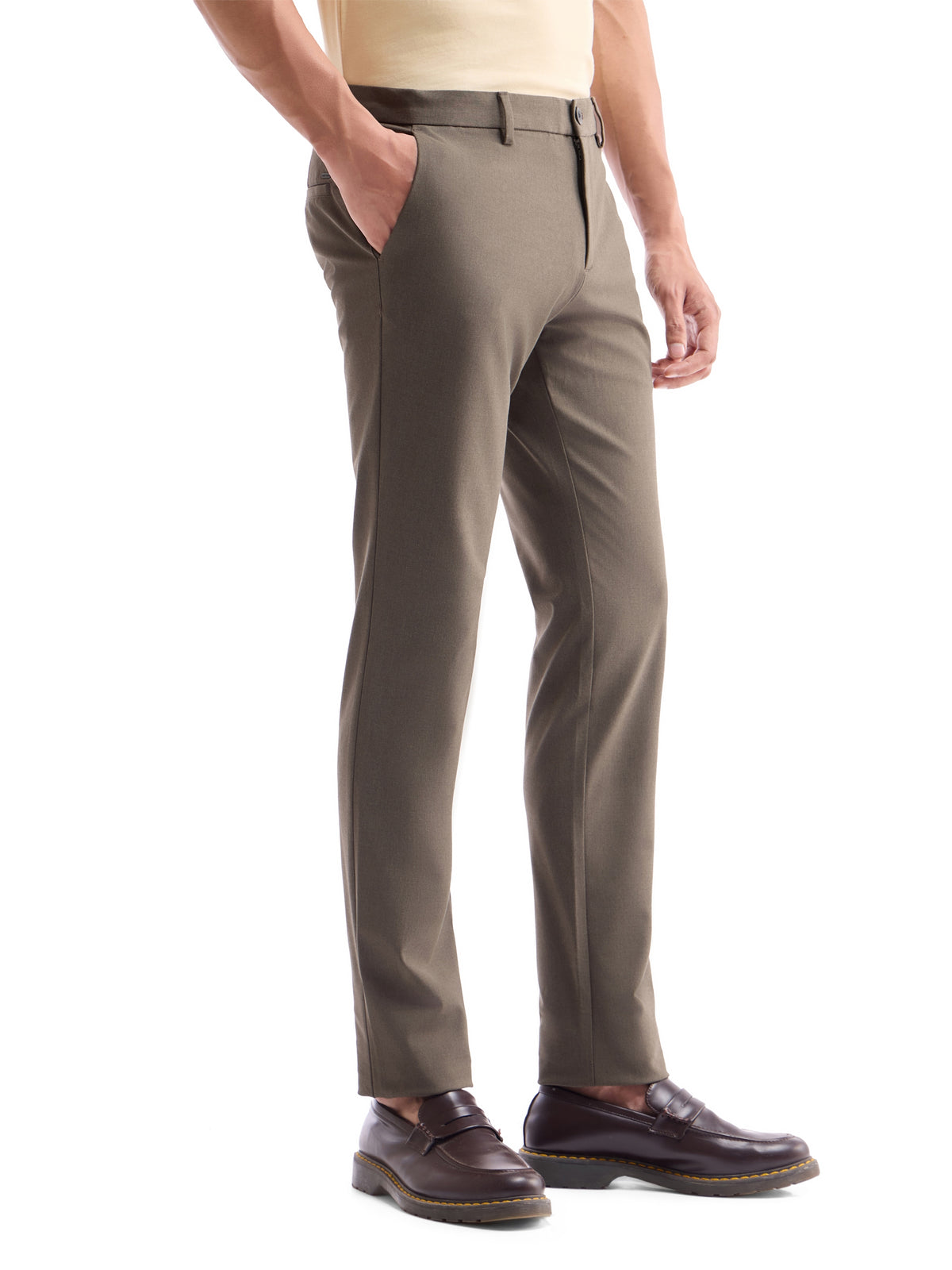 Slim Comfort Fit Poly Viscose Trouser - Brown Mel t4option_0