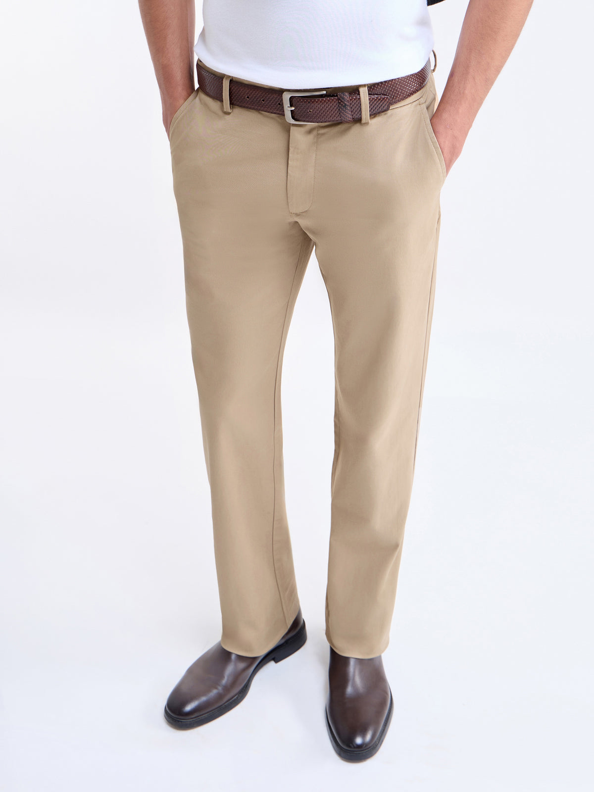 Twill Regular Fit Cotton Stretch Trouser - Khaki t4option_2
