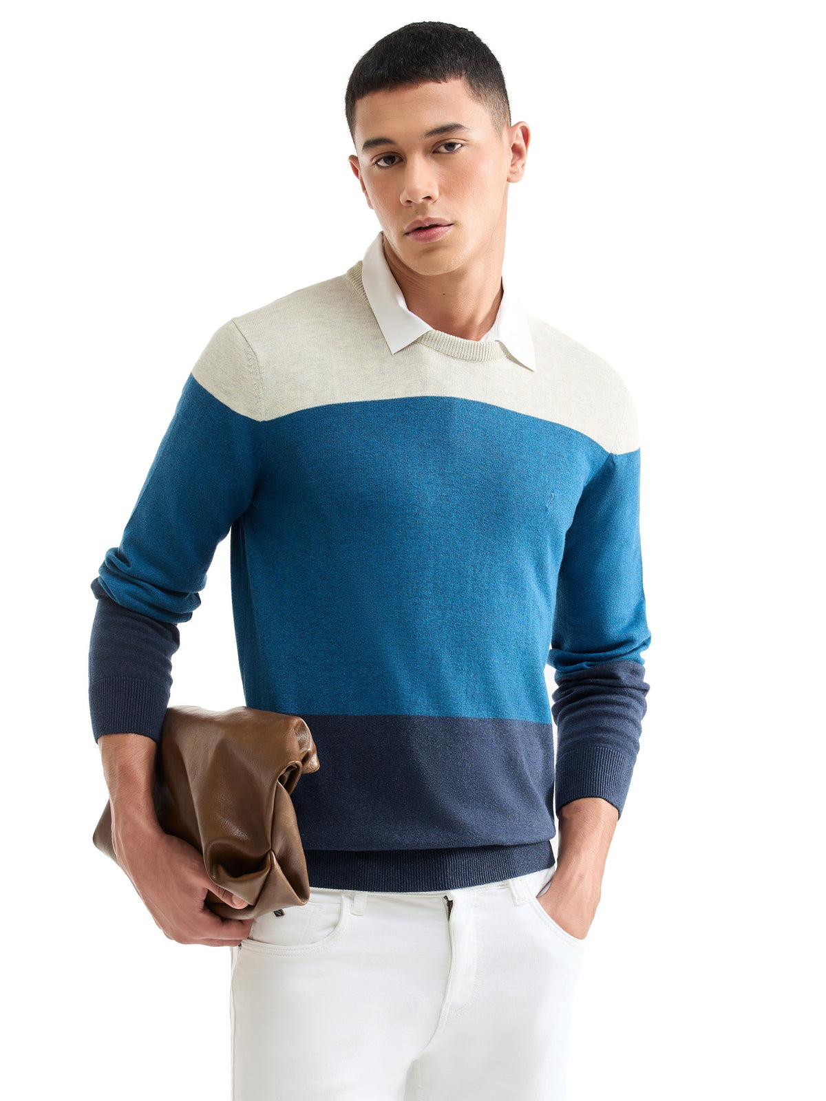 Striped Full Sleeve Jumper Sweater - Blue t4option_1