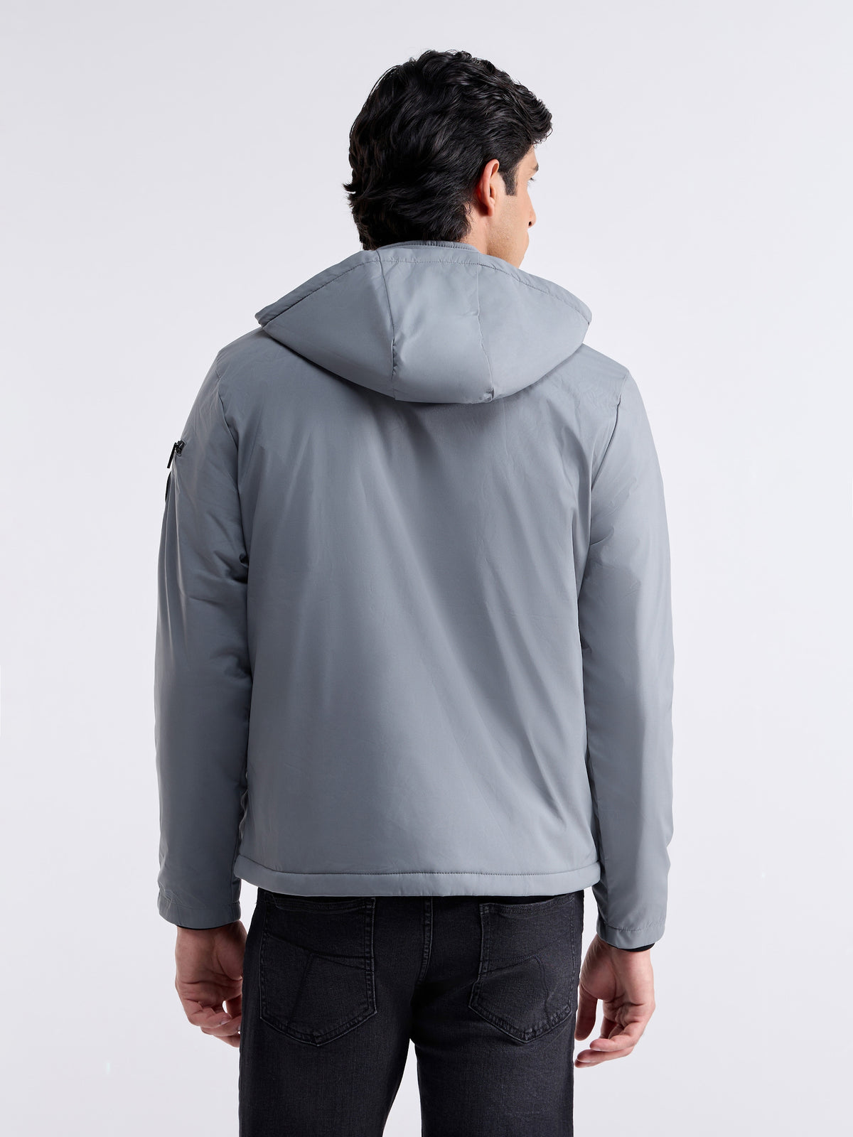 Solid Full Sleeve Biker Jacket - Grey t4option_0