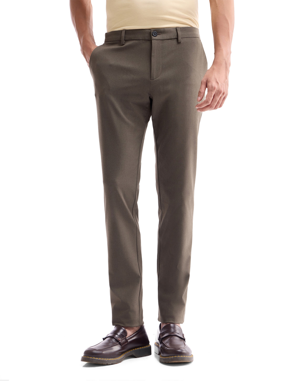 Slim Comfort Fit Poly Viscose Trouser - Brown Mel t4option_1