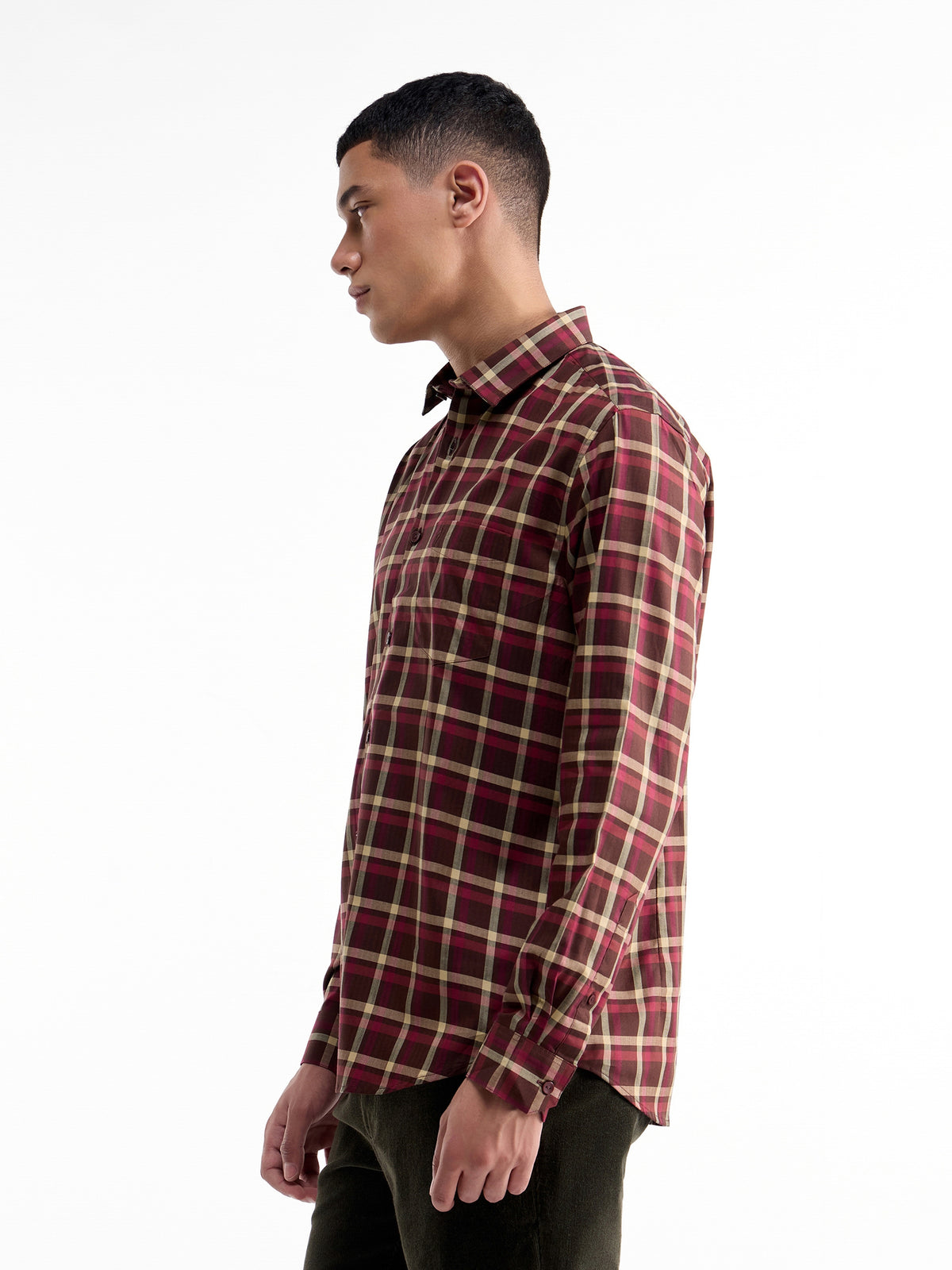 Check Full Sleeve Cotton Shirt - Brown t4option_1