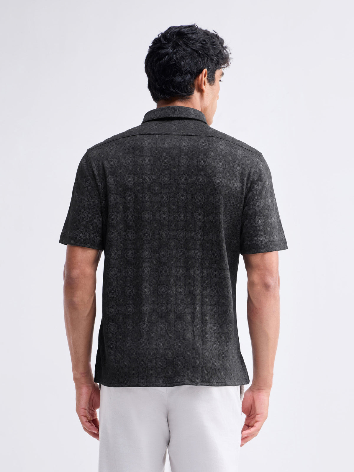 Printed Half Sleeve Cotton Shirt - Black t4option_0
