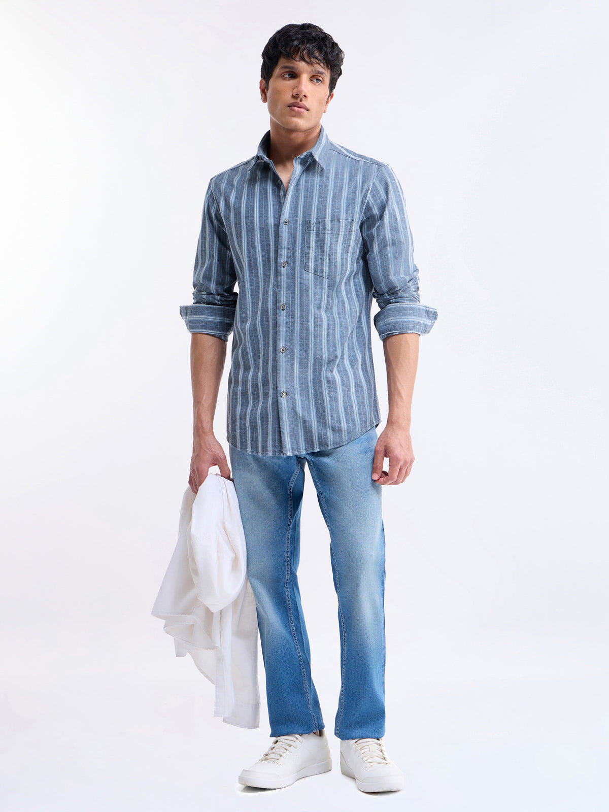 Striped Full Sleeve Cotton Shirt - Blue t4option_0