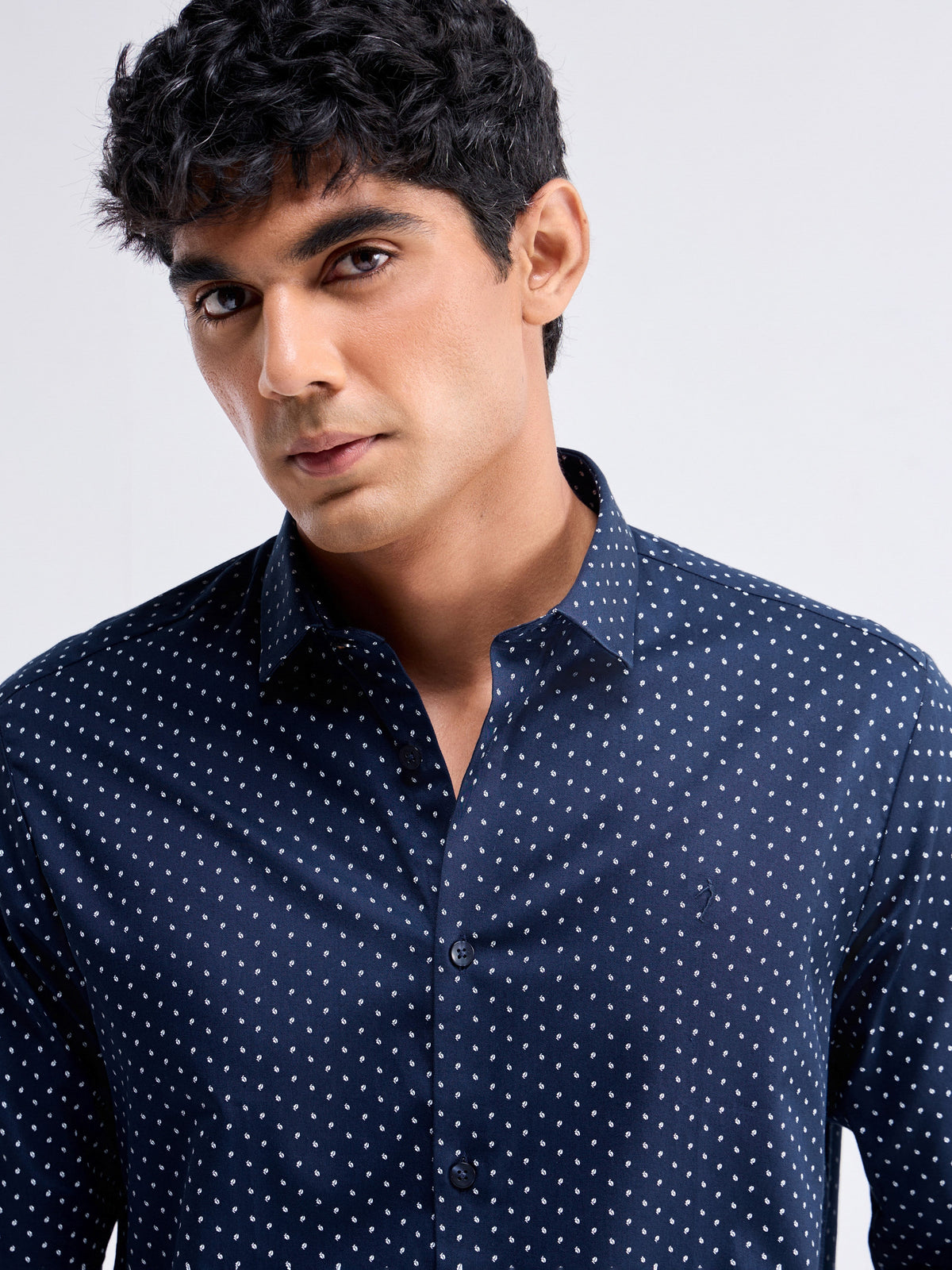 Printed Full Sleeve Cotton Shirt - Navy t4option_0