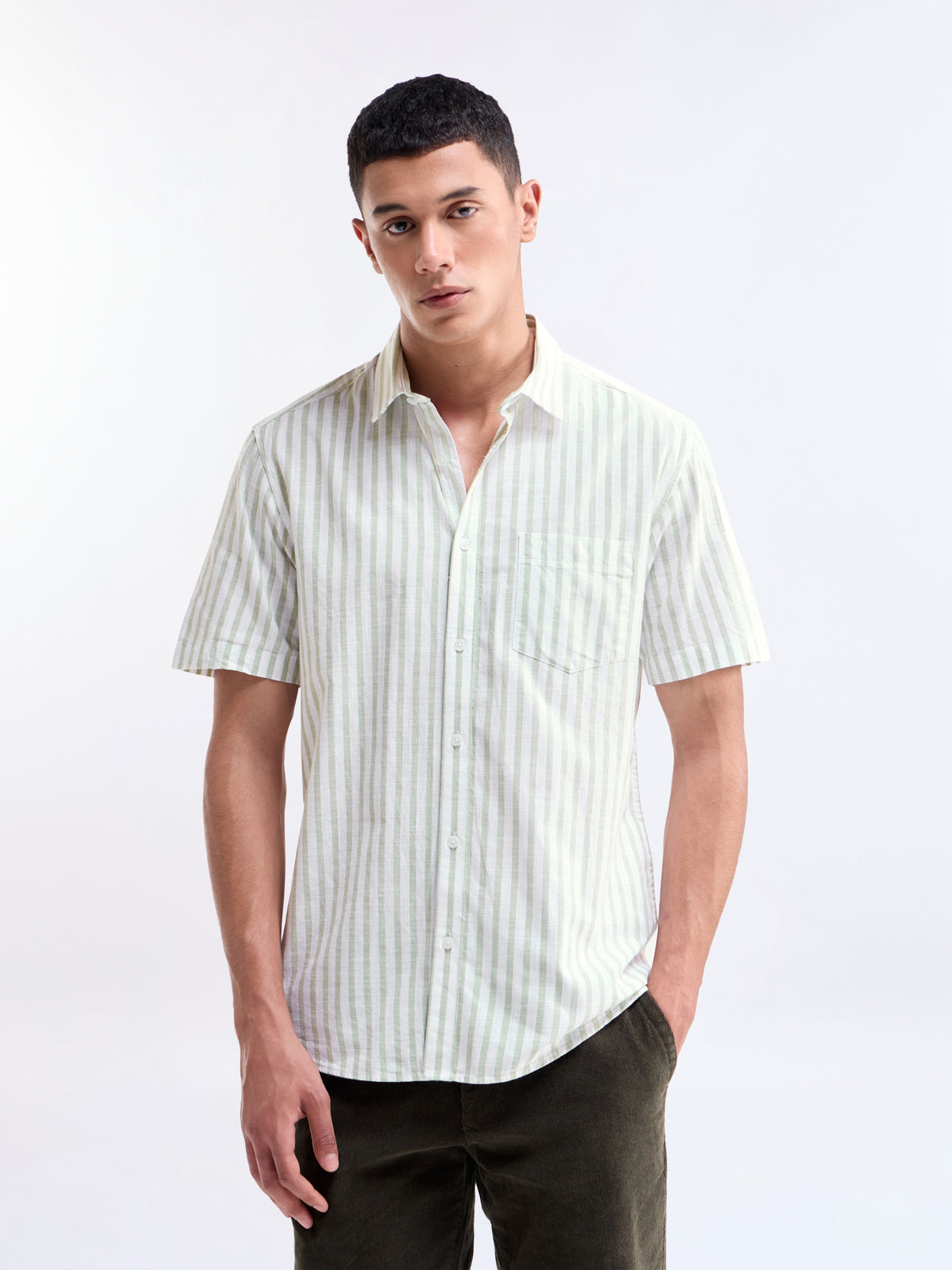 Striped Half Sleeve Cotton Shirt - Sap t4option_0