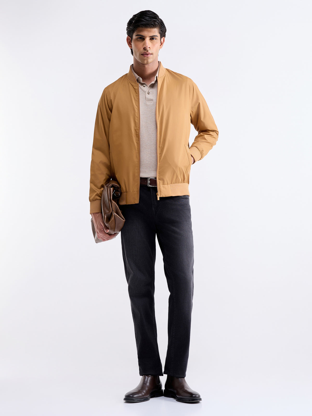 Solid Full Sleeve Bomber Jacket - Mango t4option_0