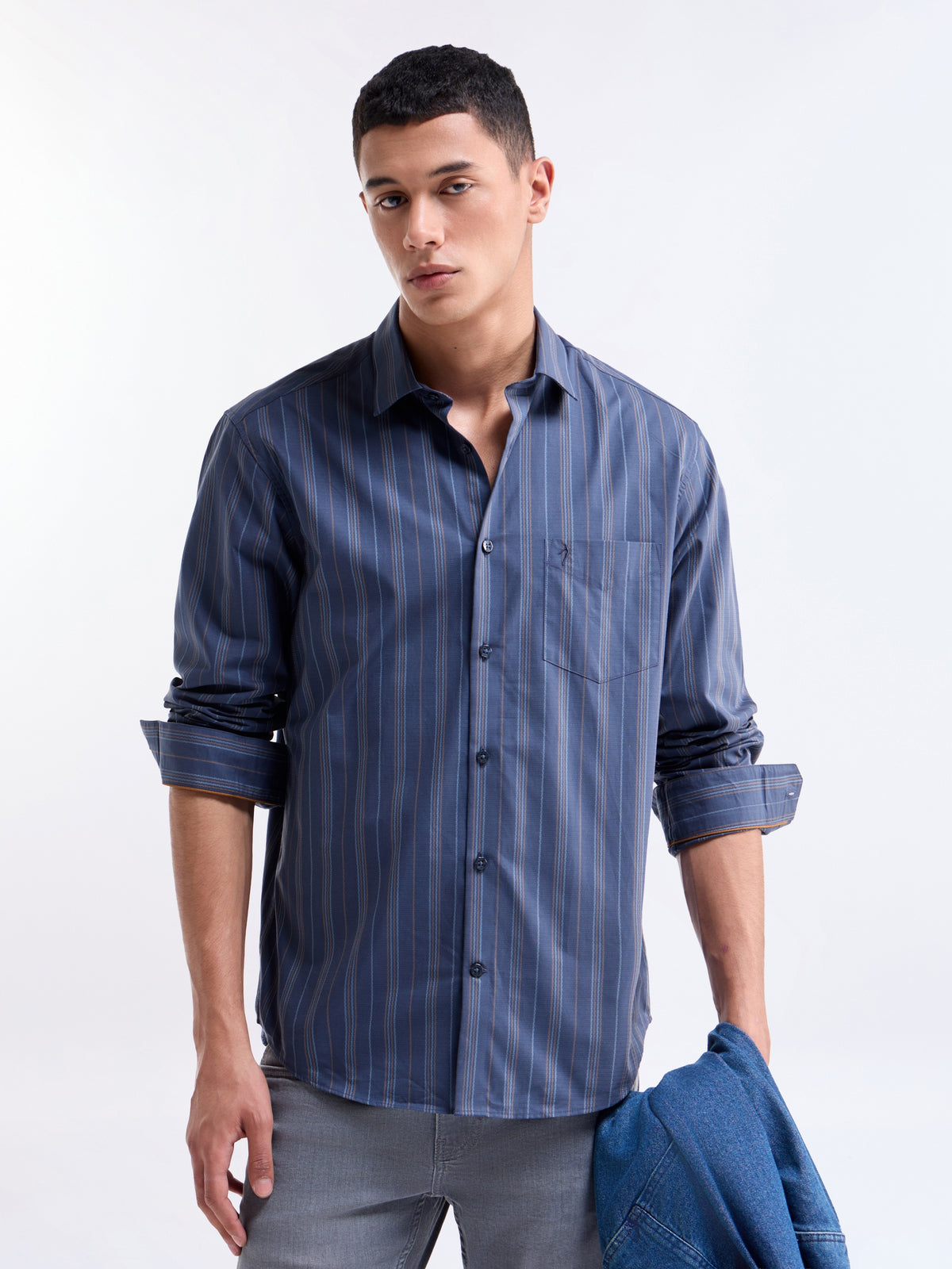Striped Full Sleeve Cotton Shirt - Purple t4option_0
