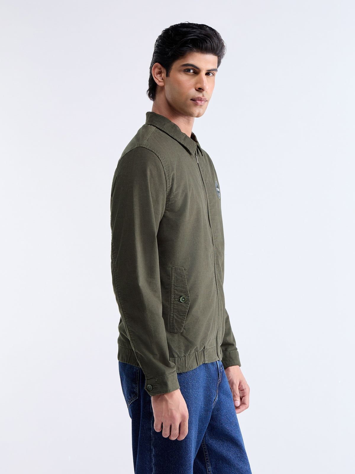 Solid Full Sleeve Bomber Jacket - Olive t4option_1