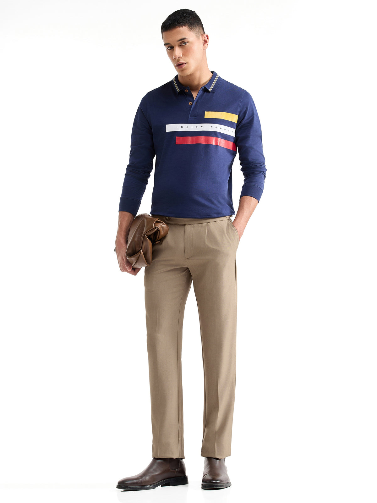 Regular Fit Cotton Stretch Trouser - Khaki t4option_0