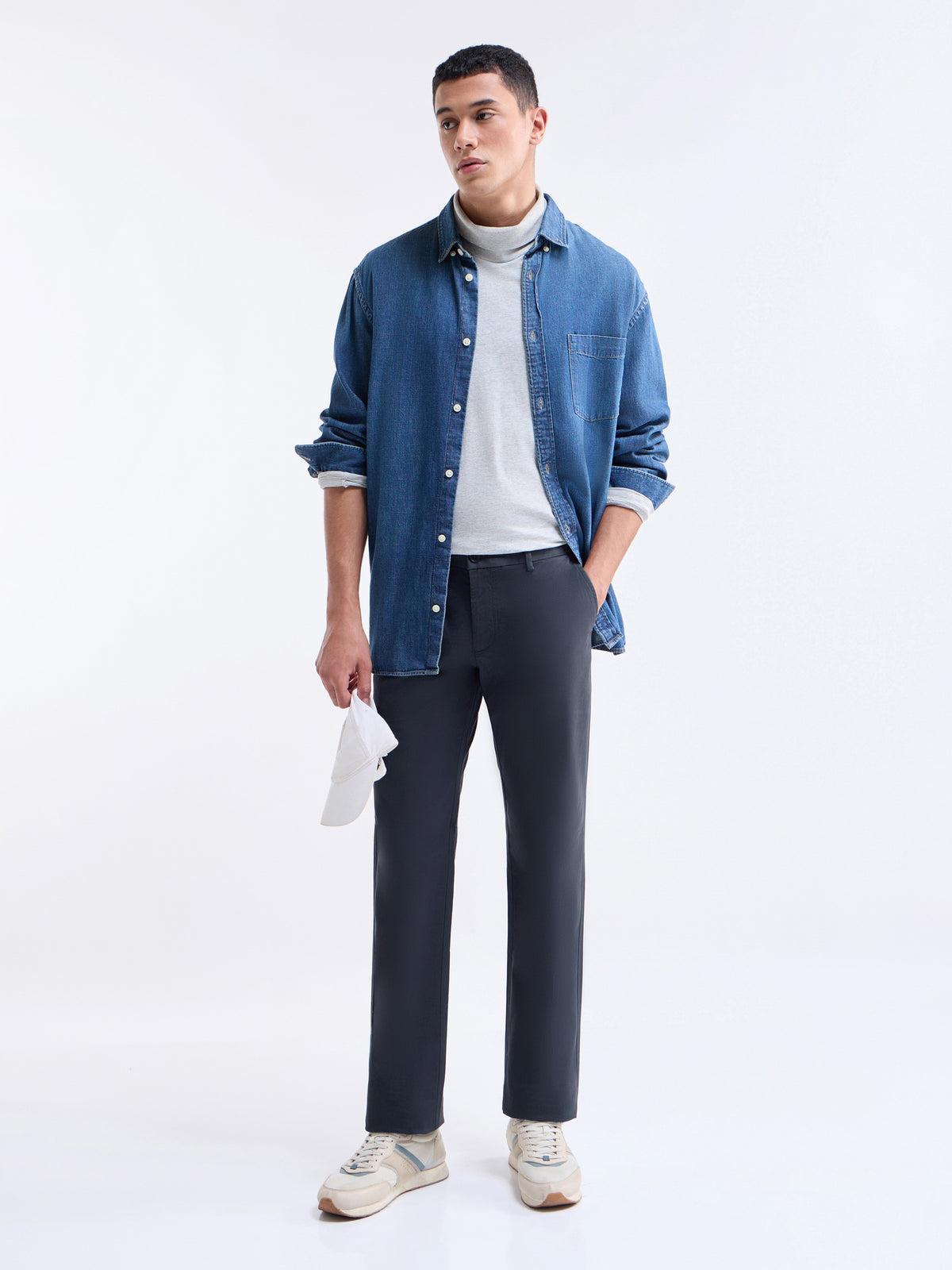 Twill Regular Fit Cotton Stretch Trouser - Navy t4option_3