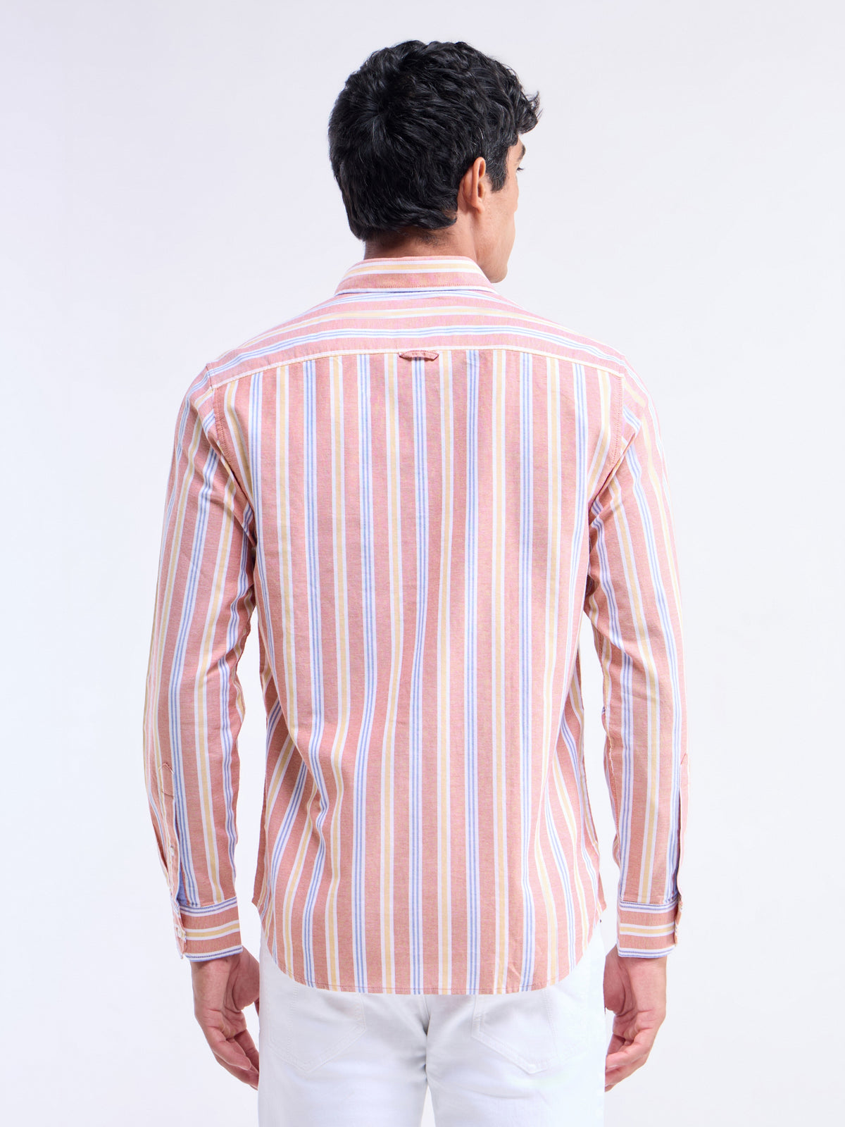 Striped Full Sleeve Cotton Shirt - Orange t4option_0
