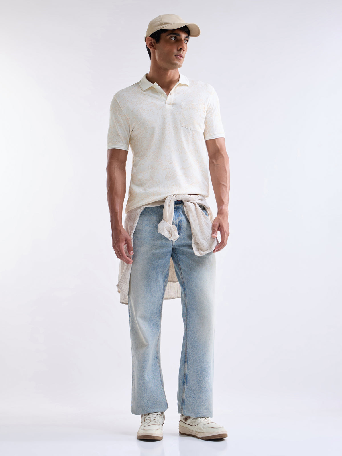 Printed Half Sleeve Regular Fit Polo T-Shirt - Off White t4option_0