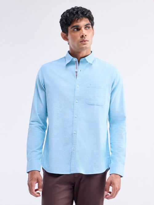 Solid Full Sleeve Cotton Stretch Shirt - Aqua t4option_0
