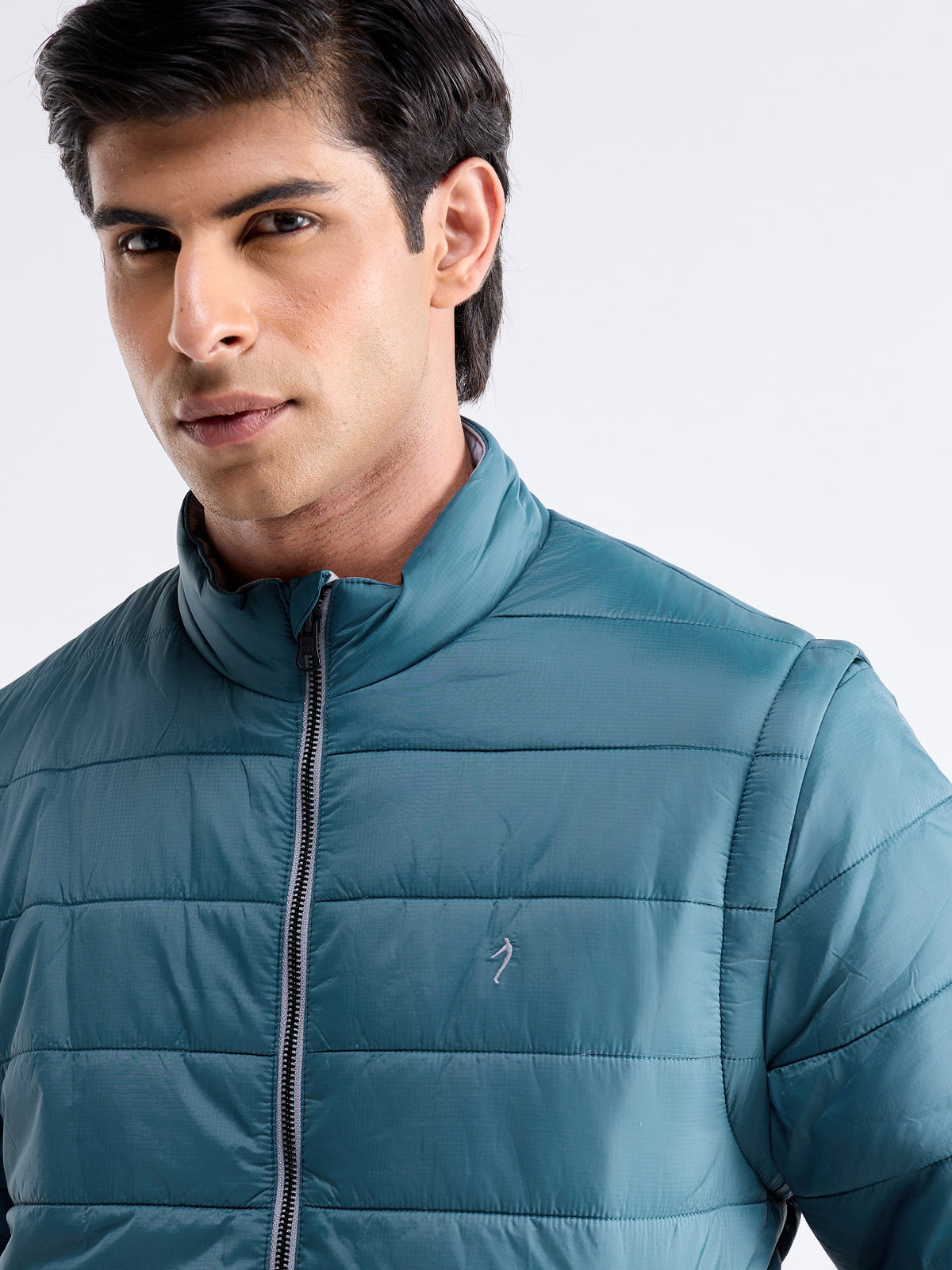 Solid Full Sleeve Bomber Jacket - Teal t4option_1