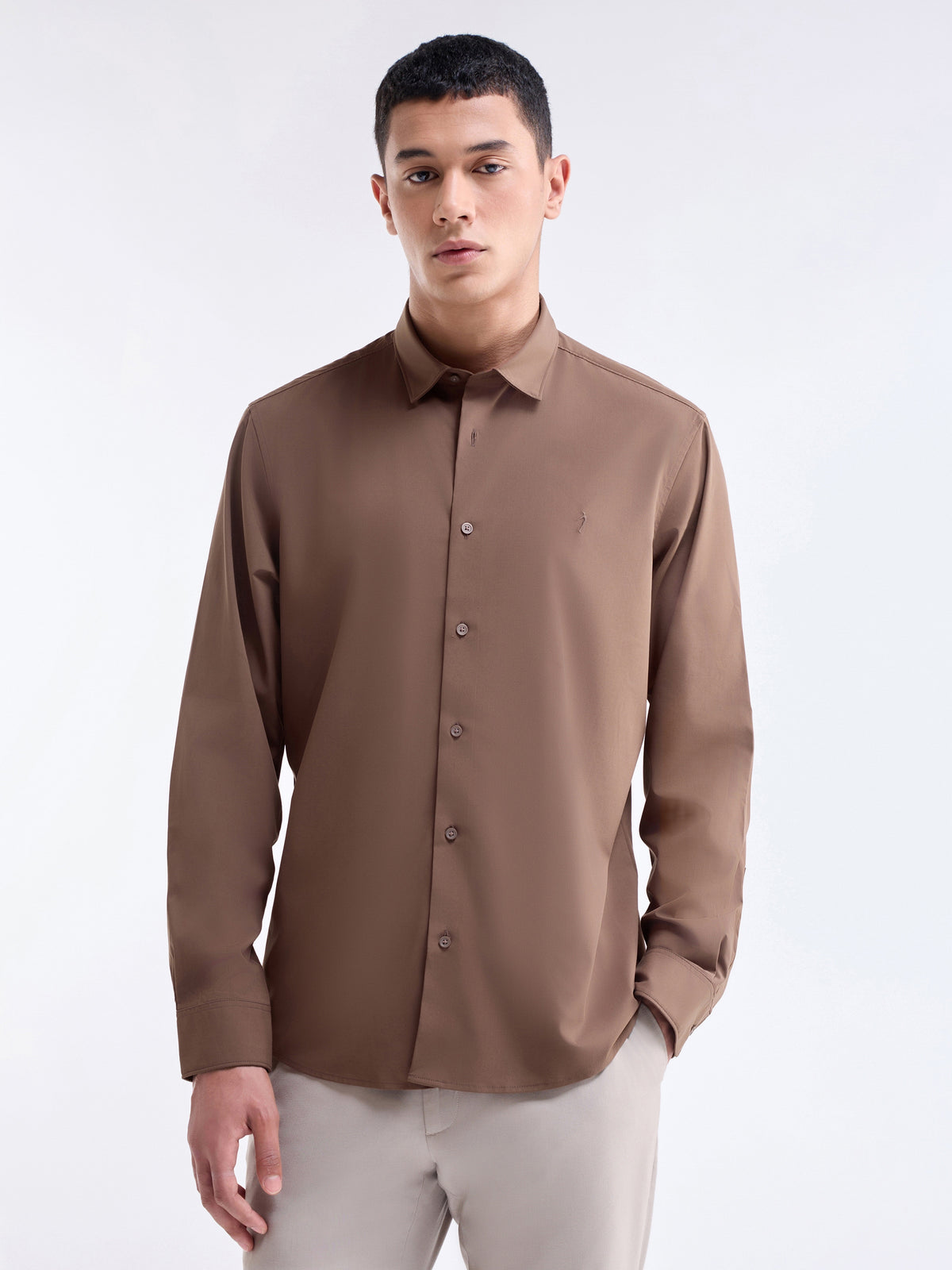 Solid Full Sleeve Shirt - Choco t4option_0