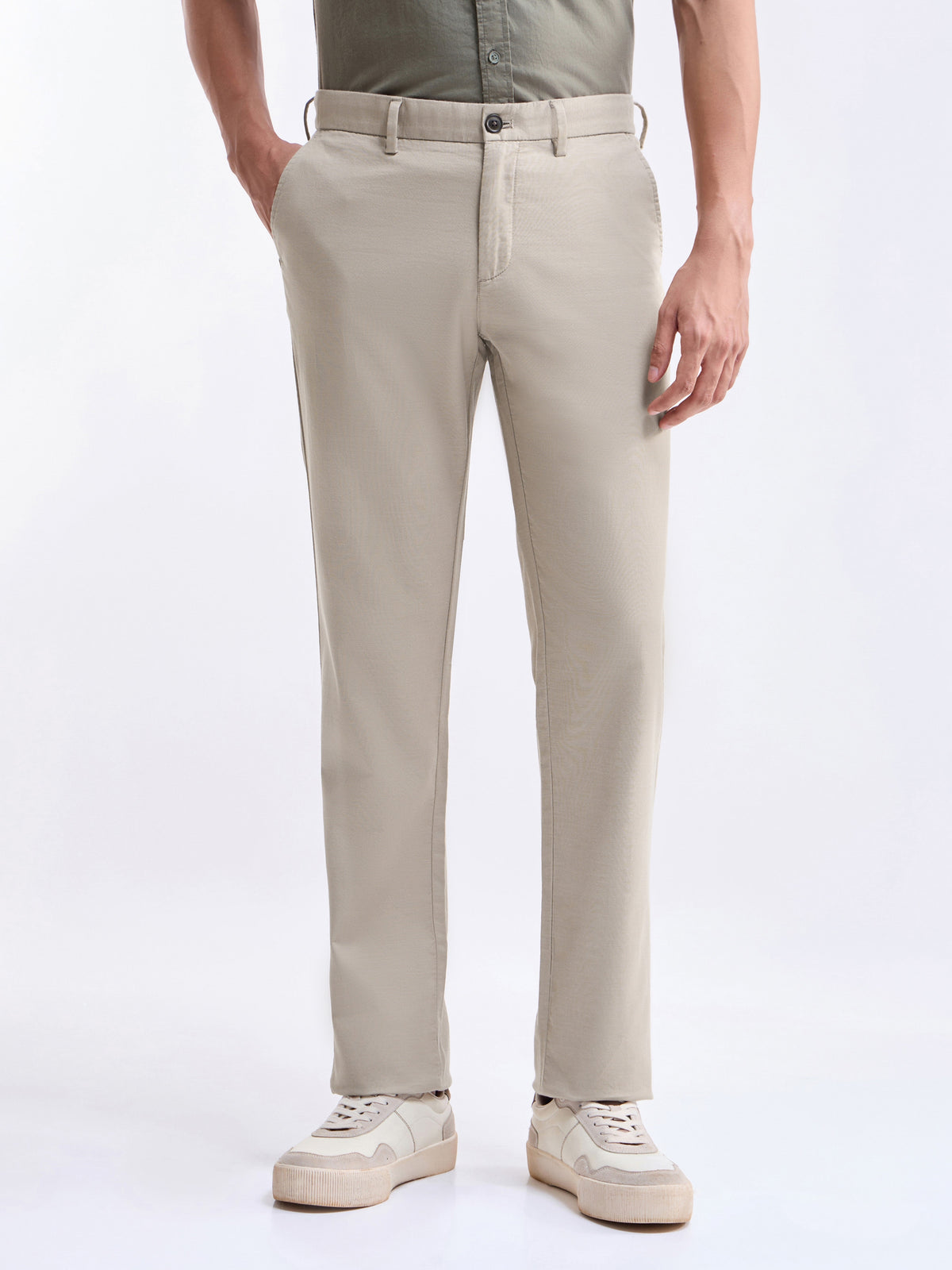 Regular Fit Cotton Stretch Trouser - Lt Khaki t4option_1