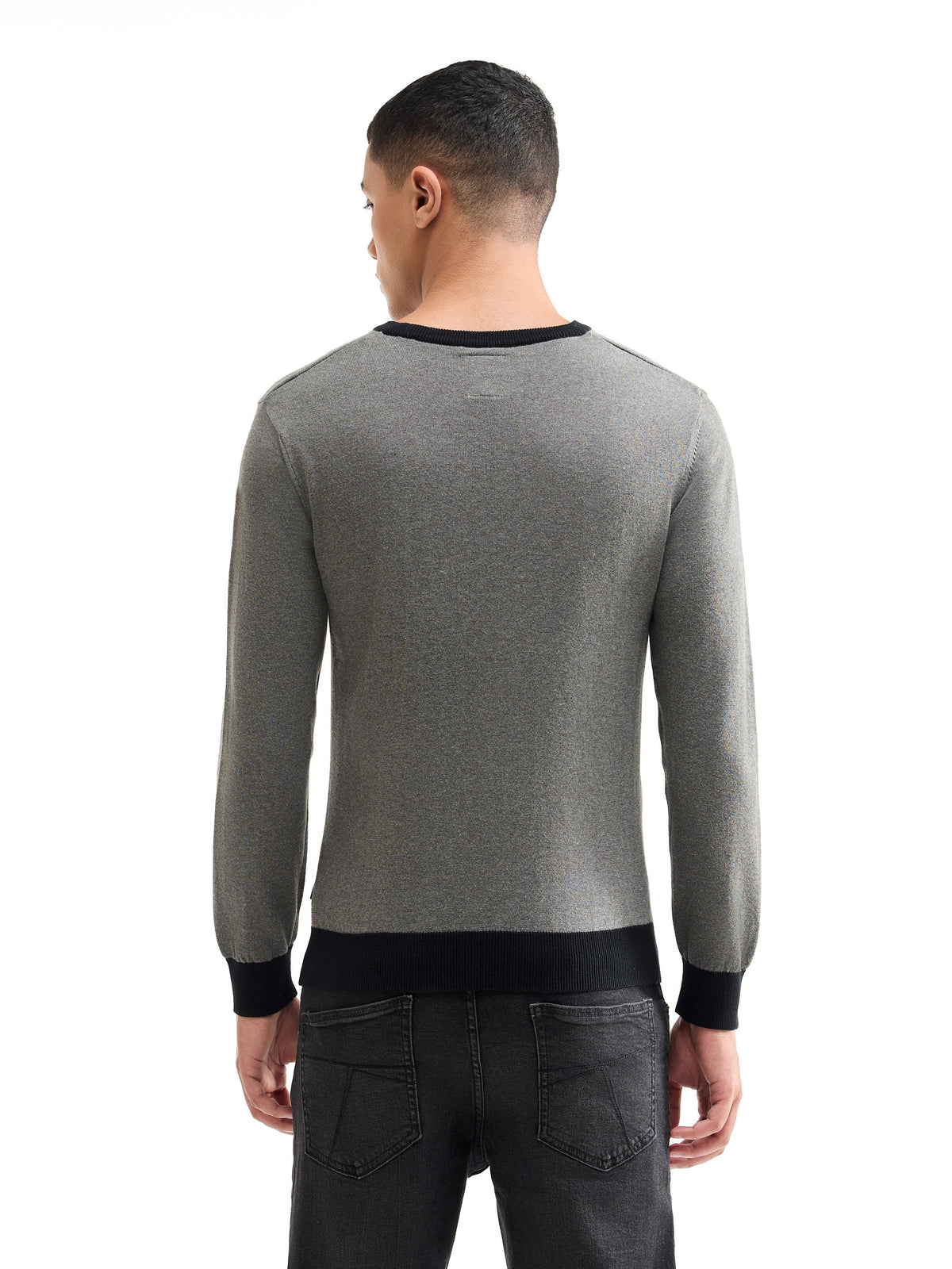 Jacquard Full Sleeve Crew Neck Sweater - Grey Mel t4option_0
