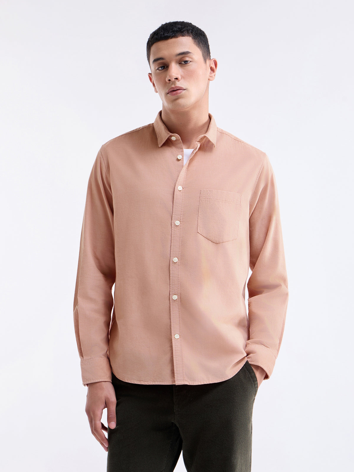 Solid Full Sleeve Cotton Tencel Shirt - Clay t4option_0
