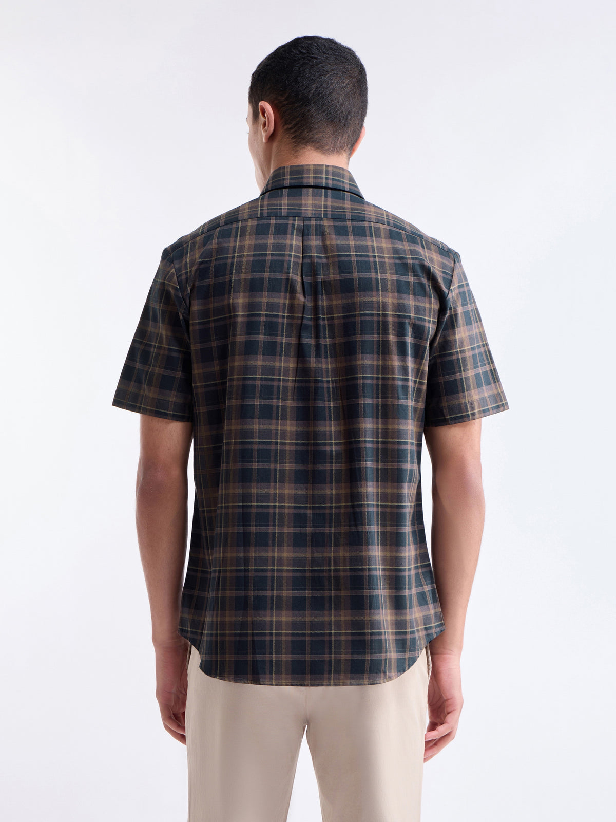 Check Half Sleeve Cotton Shirt - Dark Brown t4option_0
