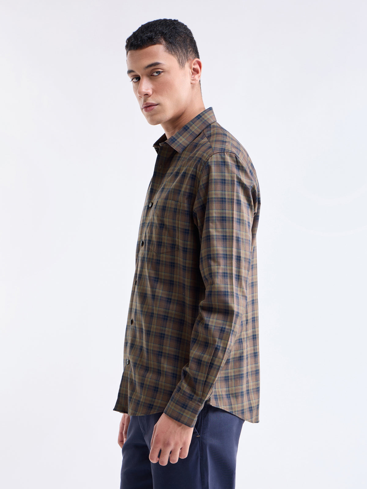 Check Full Sleeve Cotton Shirt - Tabacco t4option_1