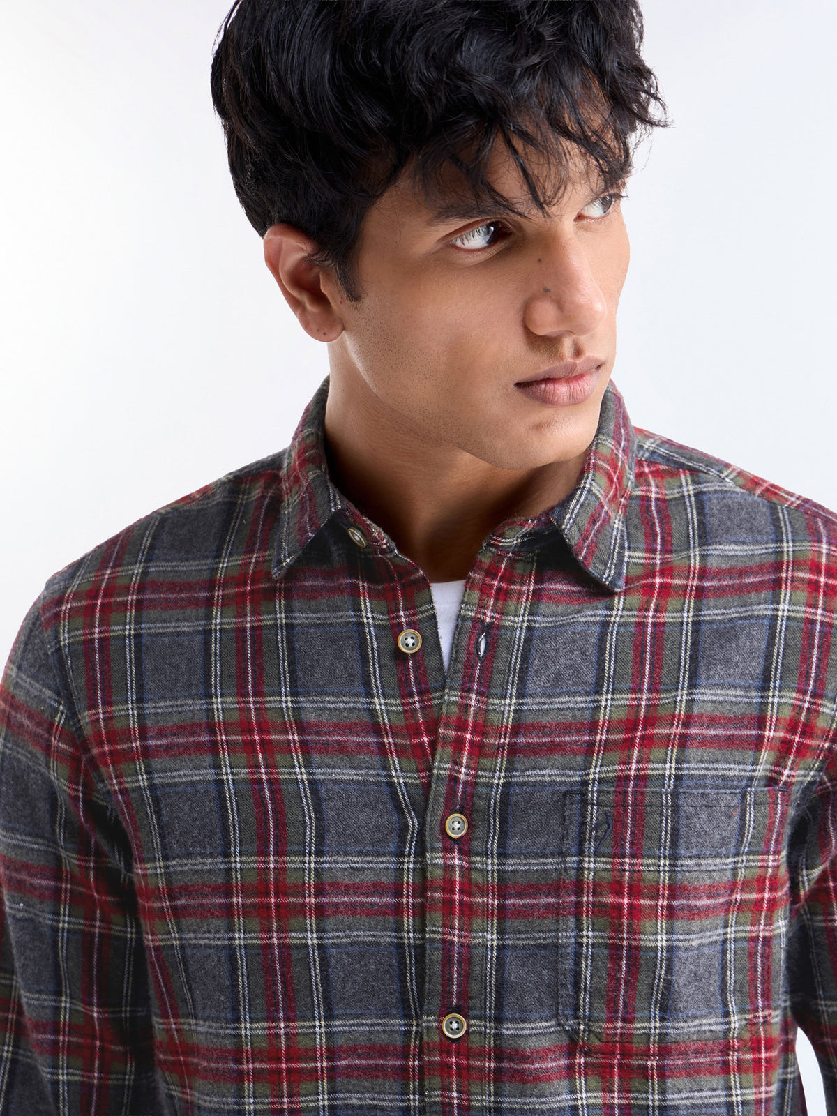 Check Full Sleeve Cotton Shirt - Grey t4option_0