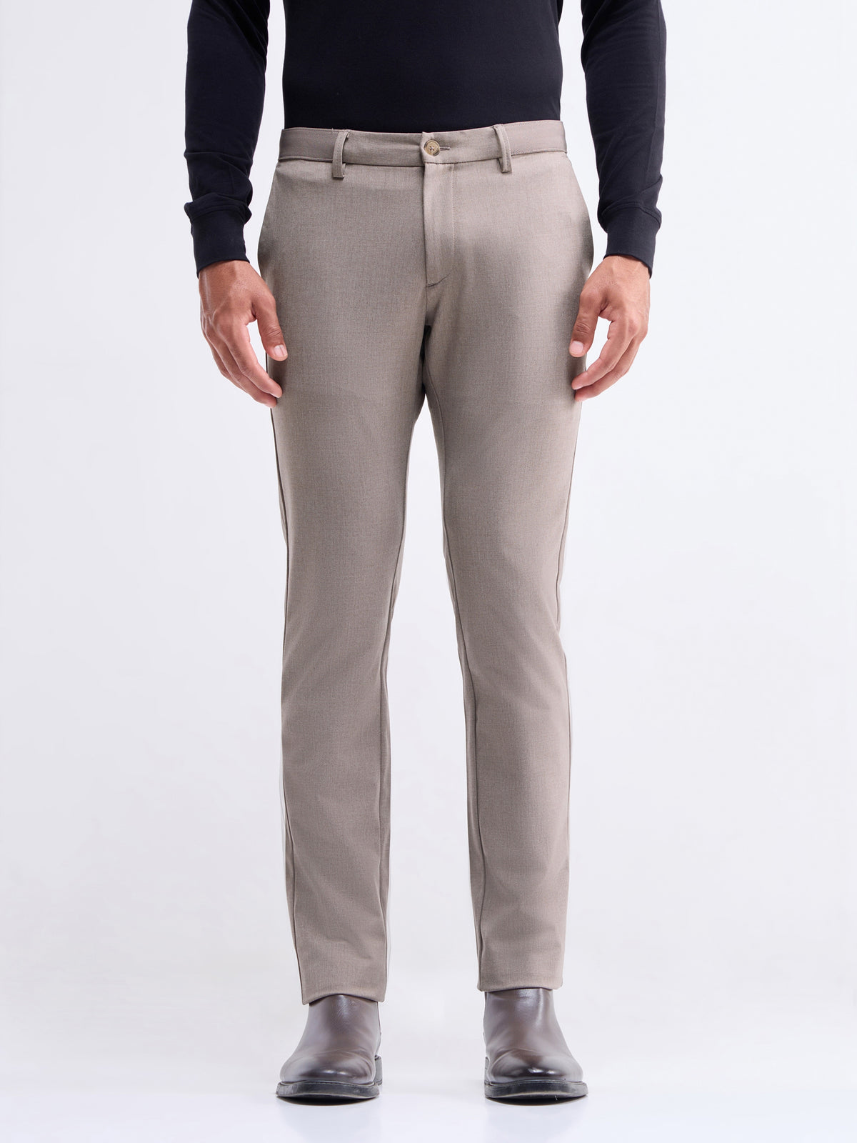 Slim Fit Poly Viscose Trouser - Lt Brown M t4option_2