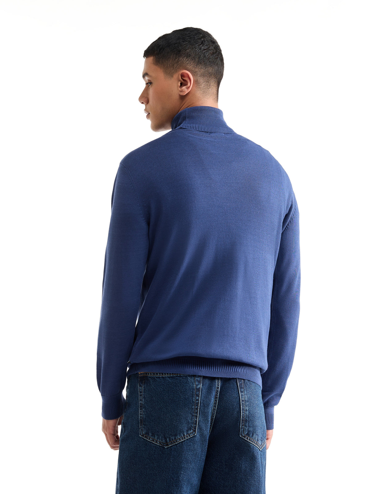 Solid Full Sleeve Turtle Neck Sweater - Depth Blue t4option_0