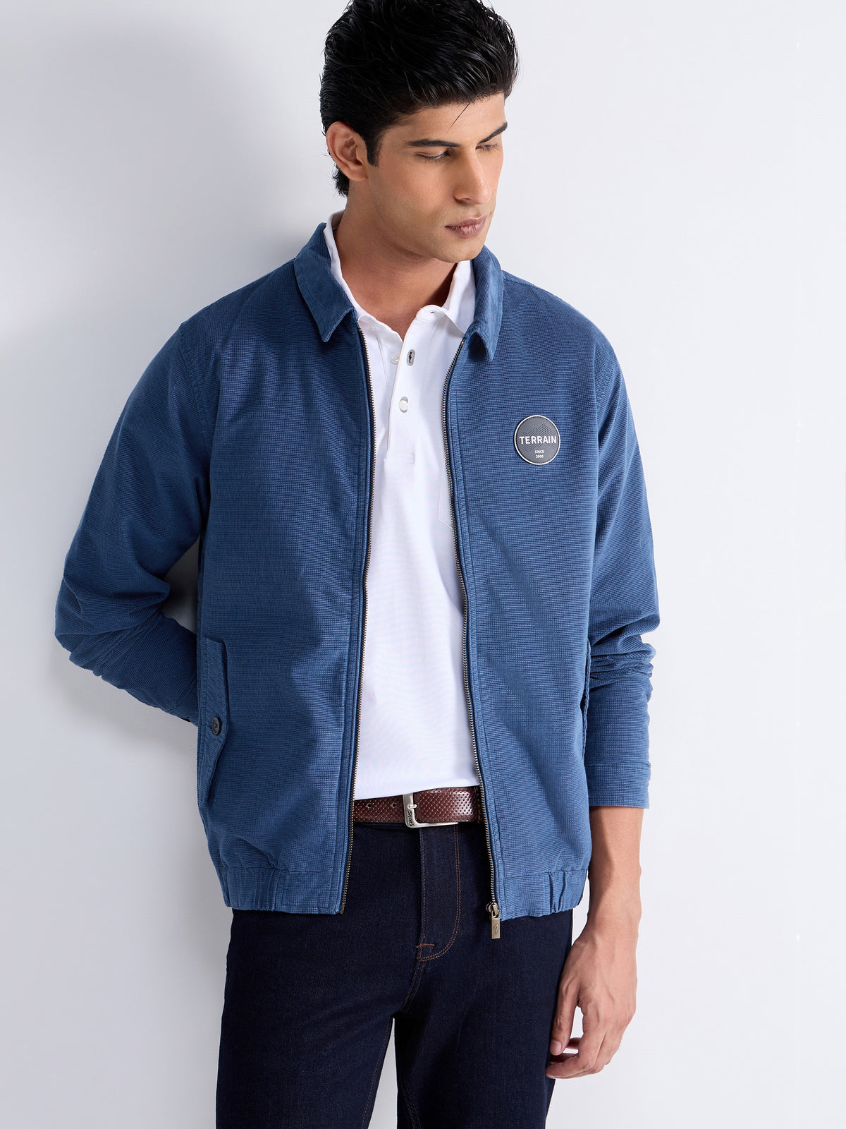 Solid Full Sleeve Bomber Jacket - Navy t4option_0