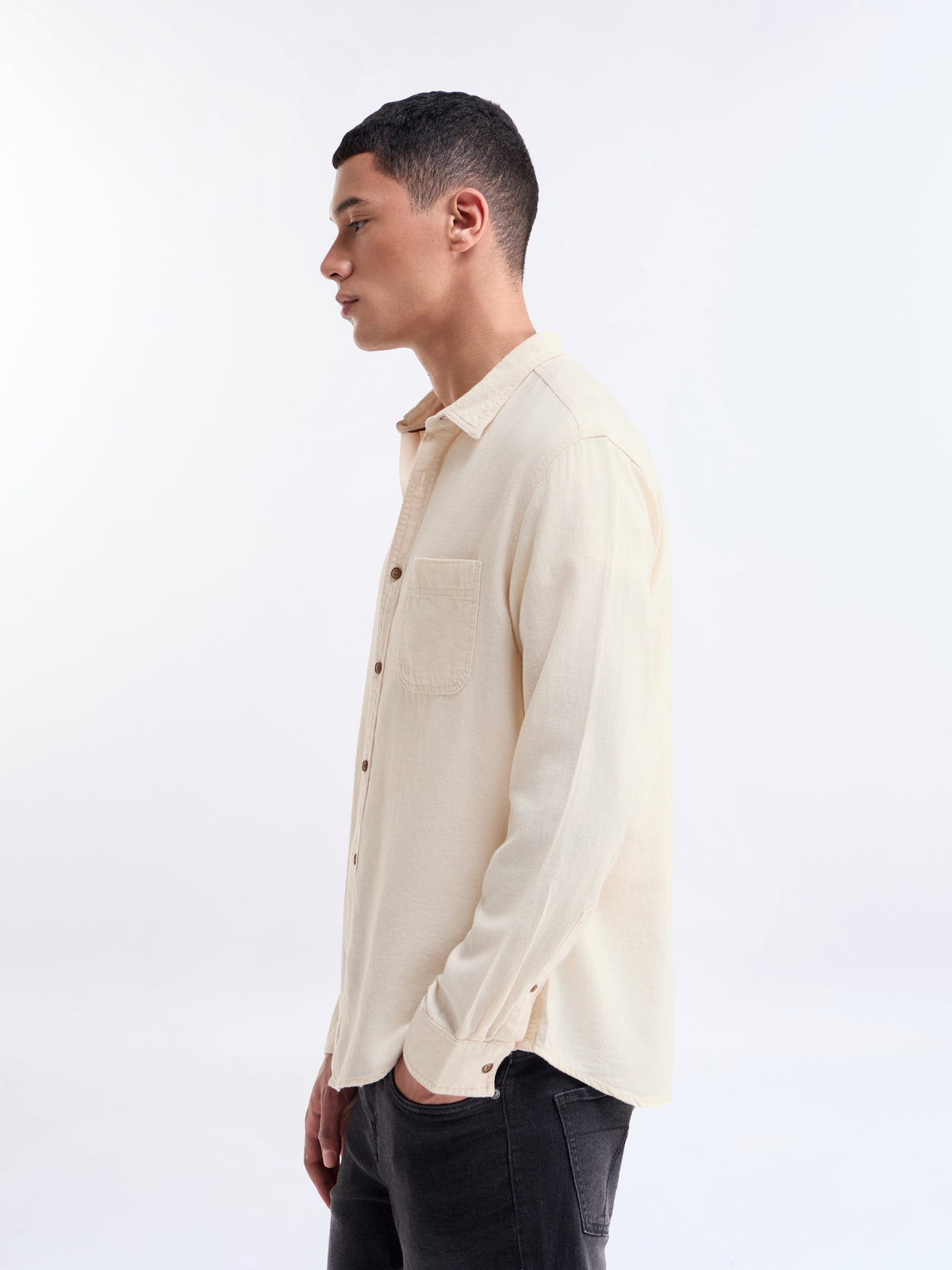 Solid Full Sleeve Cotton Shirt - Ecru t4option_0