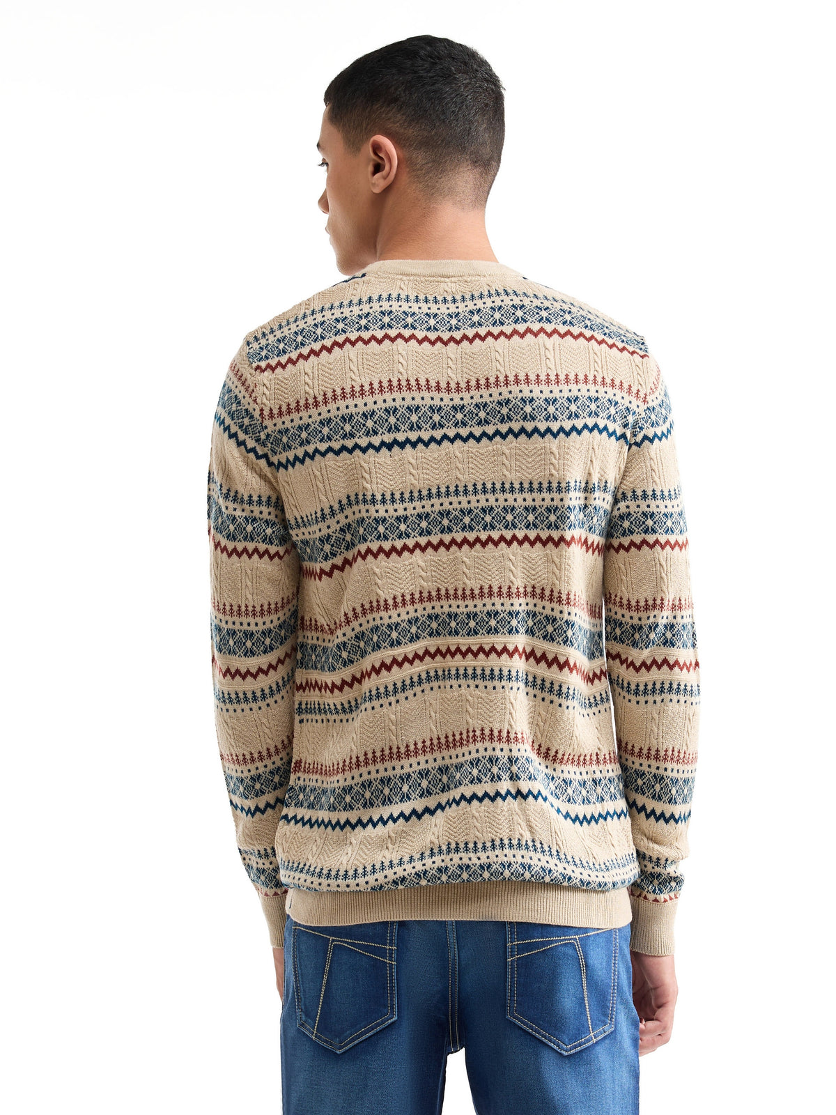 Jacquard Full Sleeve Jumper Sweater - Ecru t4option_0