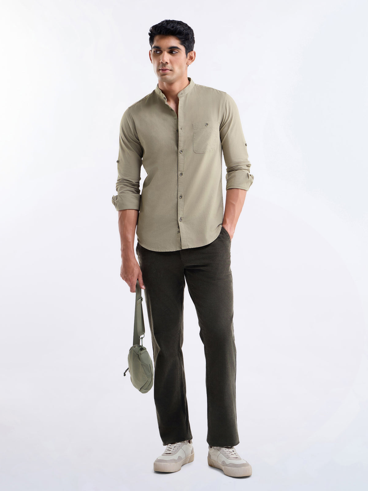 Solid Full Sleeve Cotton Linen Shirt - Dusty Sap t4option_0