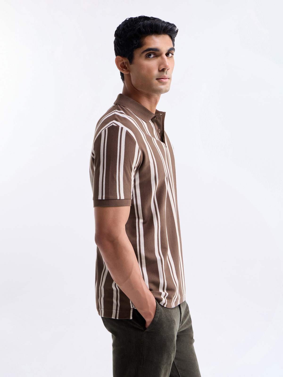 Striped Half Sleeve Regular Fit Polo T-Shirt - Coffee t4option_1