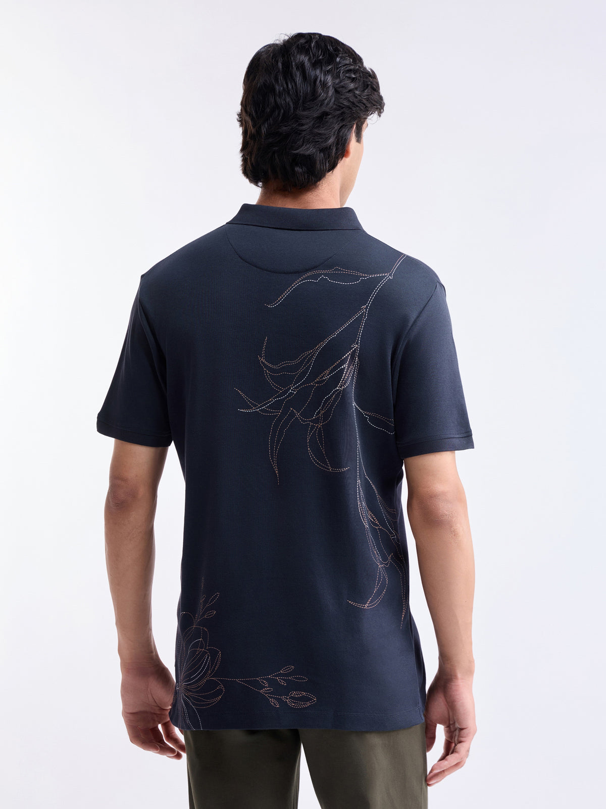 Printed Half Sleeve Regular Fit Polo T-Shirt - Navy t4option_0