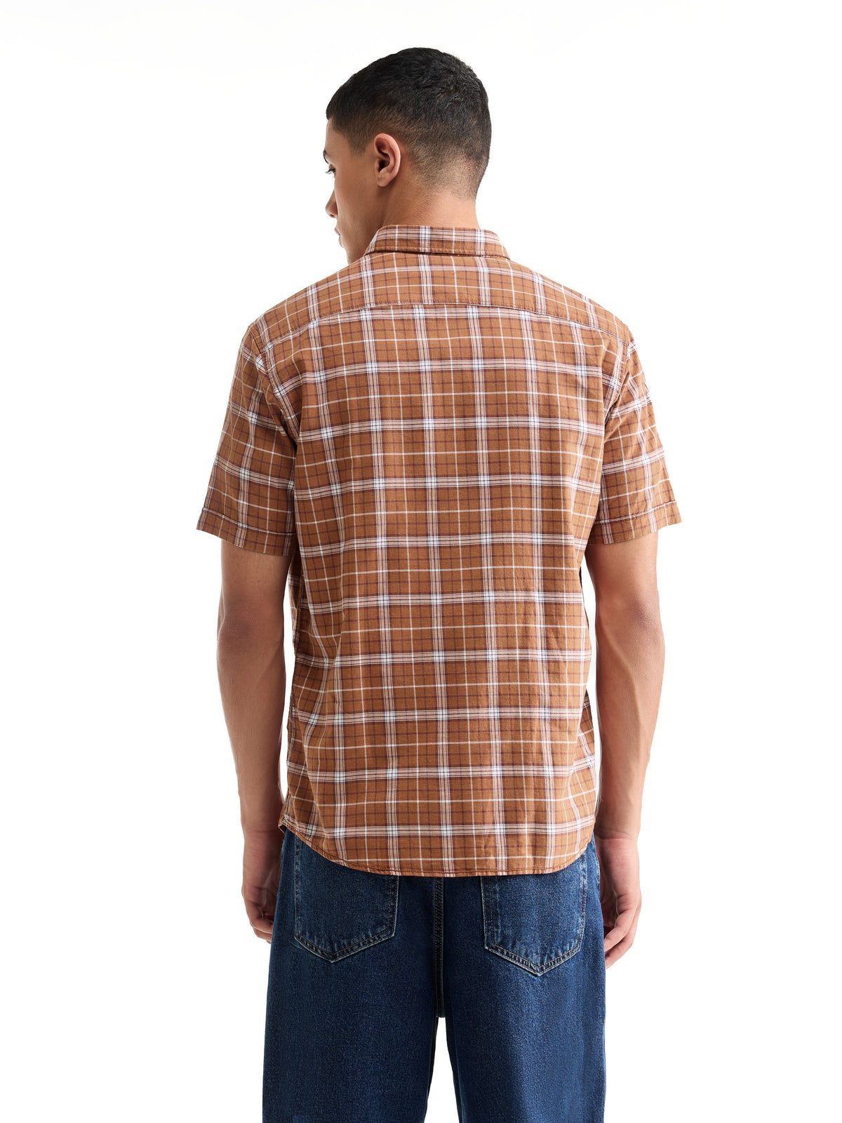 Check Half Sleeve Cotton Shirt - Rust Mel t4option_0