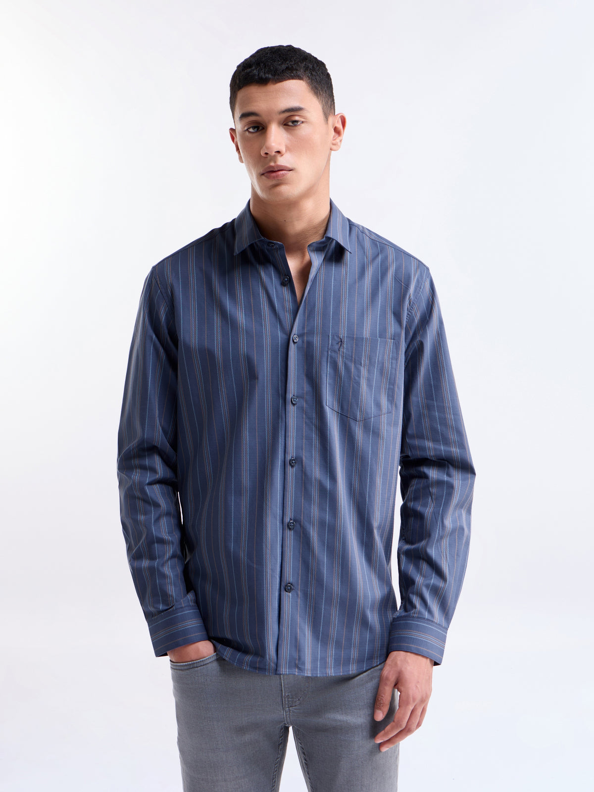 Striped Full Sleeve Cotton Shirt - Purple t4option_0