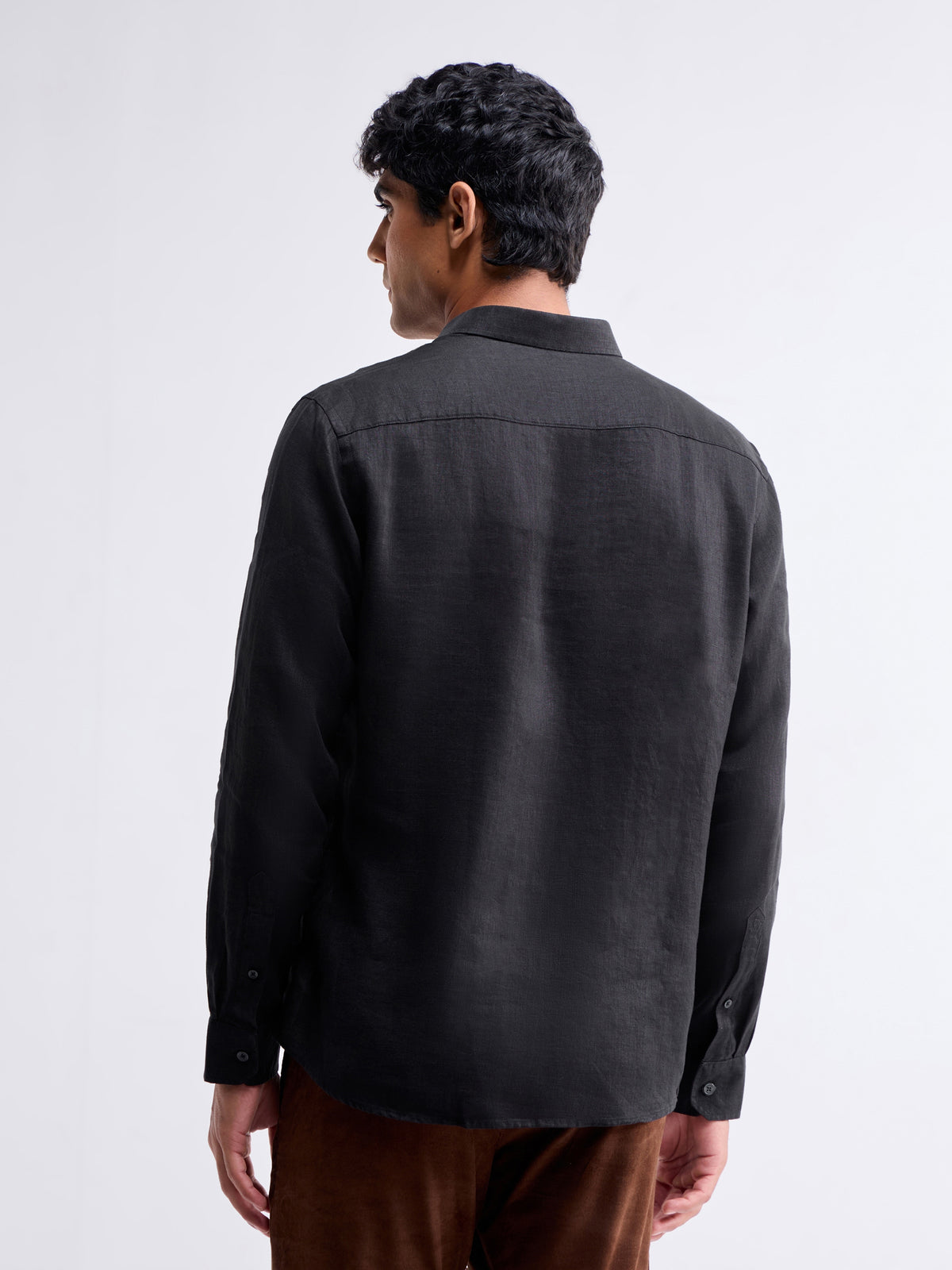 Solid Full Sleeve Linen Shirt - Black t4option_0