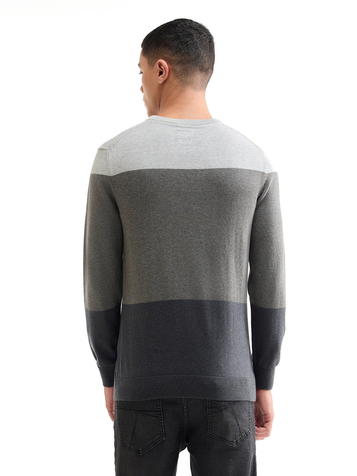 Striped Full Sleeve Jumper Sweater - Black t4option_0
