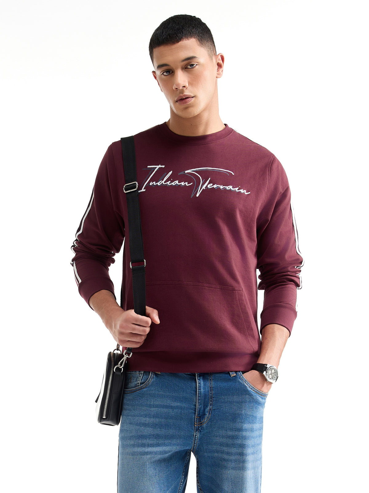 Graphic Crew Neck Sweatshirt - Wine t4option_0
