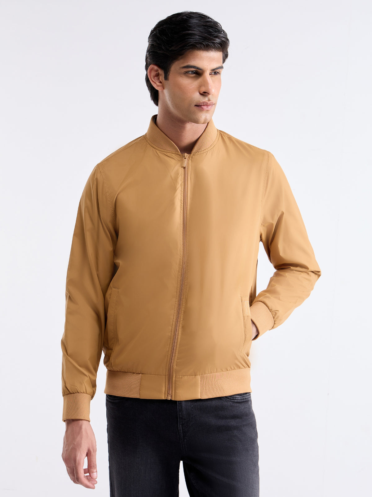 Solid Full Sleeve Bomber Jacket - Mango t4option_0